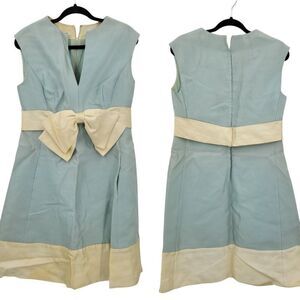 Vtg 60s Womens Party Dress Sz 16 Bow Hong Kong Mint Blue Sleeveless Knee-Length